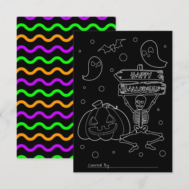 Colour Me Kids Halloween Black Background Colourin Invitation (Front/Back)