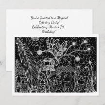 Colour-Me Magical Garden Birthday Invitation