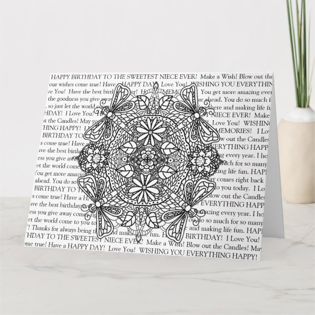 Colour Me Niece's Birthday Dragonflies Mandala   C Card (Front)