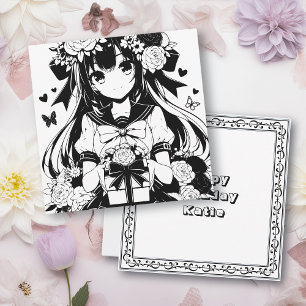 Colour Me Page Anime Birthday for Her Card