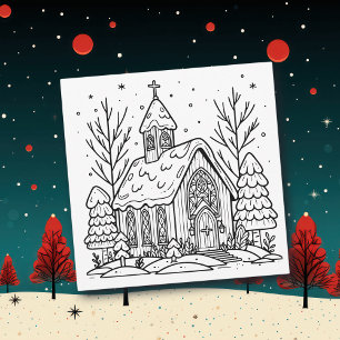 Colour Me Page Christmas Church Holiday Card