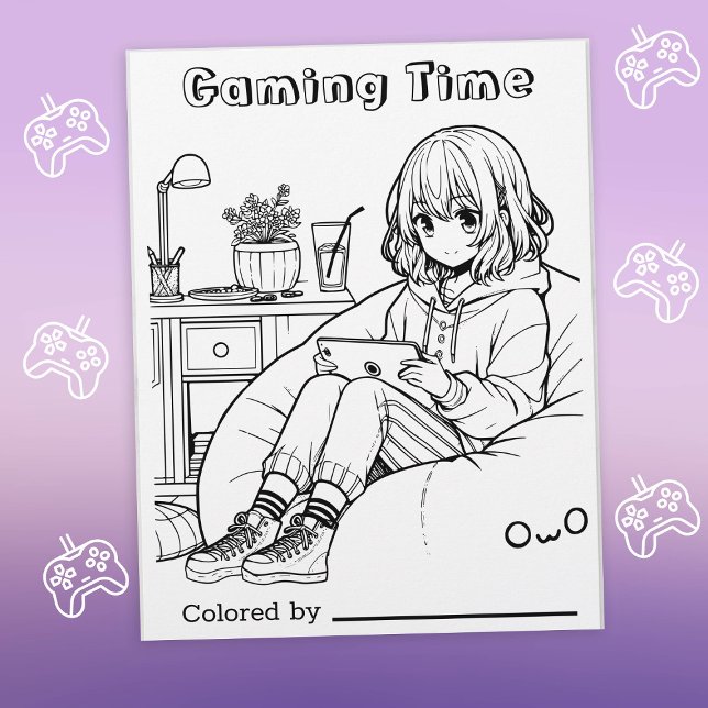 Colour Me Page for Kids | Anime Gamer Gaming Time (Creator Uploaded)