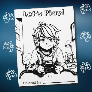 Colour Me Page for Kids Anime Gamer Let's Play