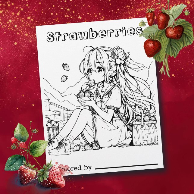 Colour Me Page for Kids | Anime Girl Strawberries (Creator Uploaded)