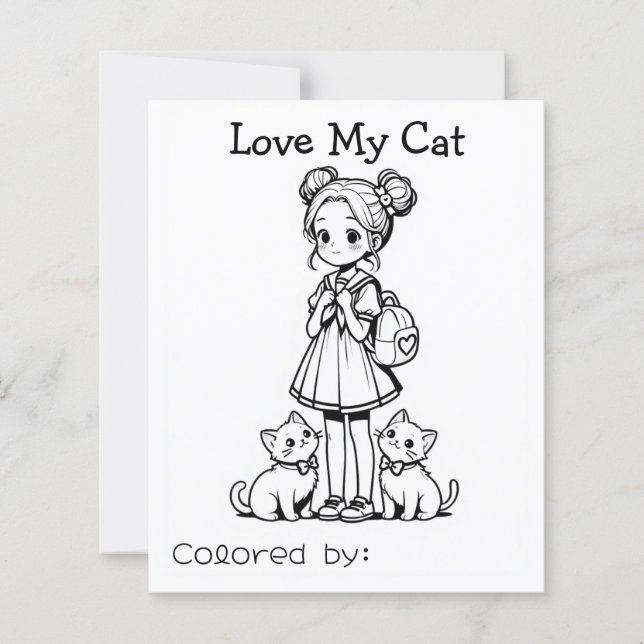 Colour Me Page for Kids | Anime Love my cat (Front)