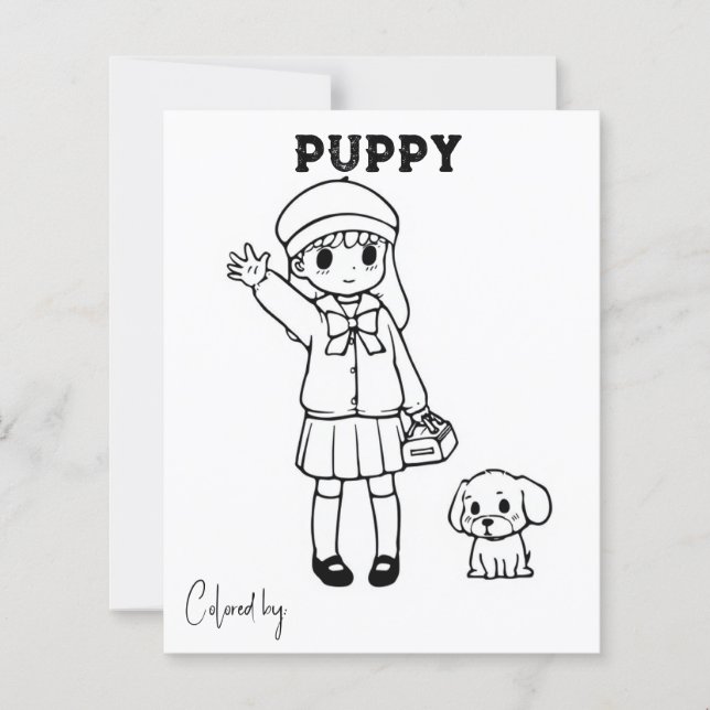 Colour Me Page for Kids | Anime puppy personalise (Front)