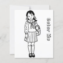 Colour Me Page for Kids | Anime School Girl