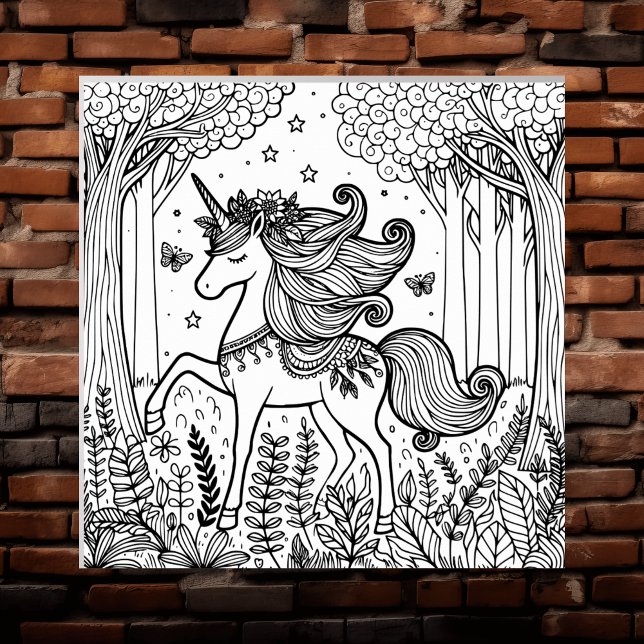 Colour Me Page | Unicorn in a Magical Forest Poster (Creator Uploaded)