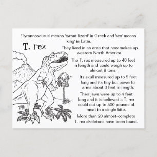 Colour Me Tyrannosaurus Rex Fun Facts Postcard