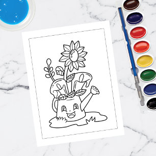 Colour Me Watering Can Sunflowers Activity Cards
