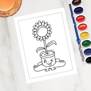Colour Me Winking Potted Sunflower   Activity Card