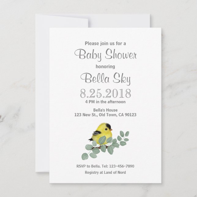 Colour Me Yellow Goldfinch Baby Shower Cards (Front)