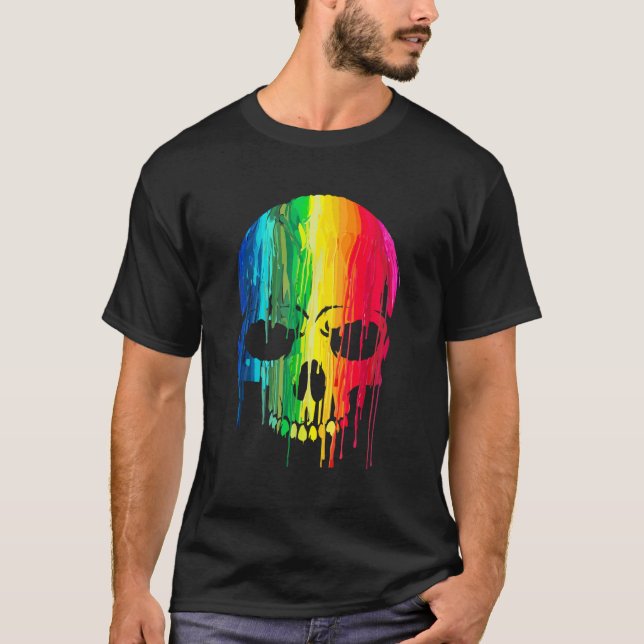 Colour Melting Skull Shirt 70s 80s 90s Halloween P (Front)