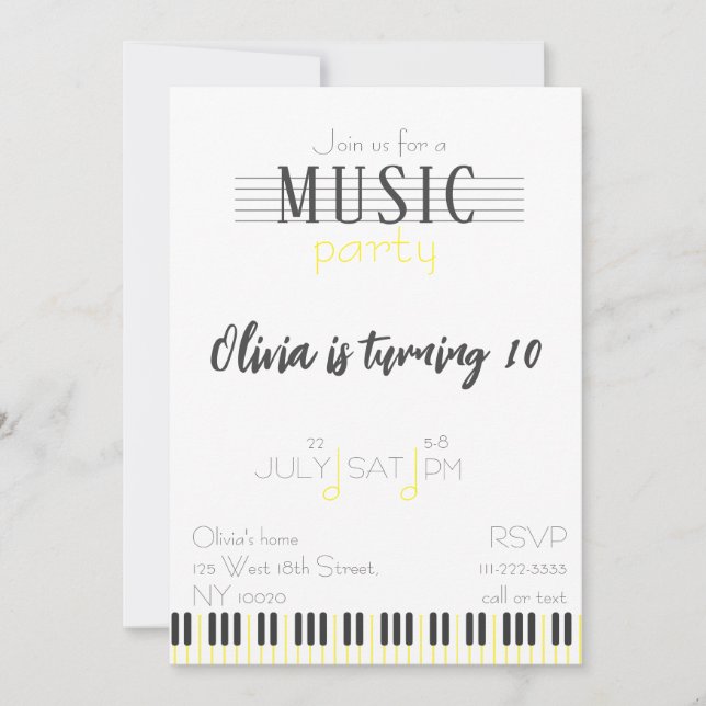 Colour Music Party Birthday Invitation (Front)