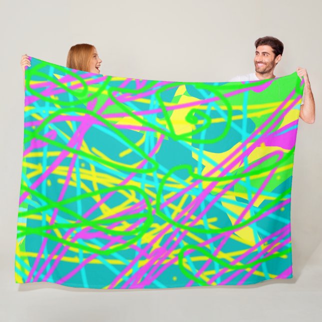 Colour My Dreams Scribble Pattern Expressive Artsy Fleece Blanket (In Situ)