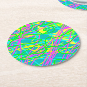 Colour My Dreams Scribble Pattern Expressive Artsy Round Paper Coaster