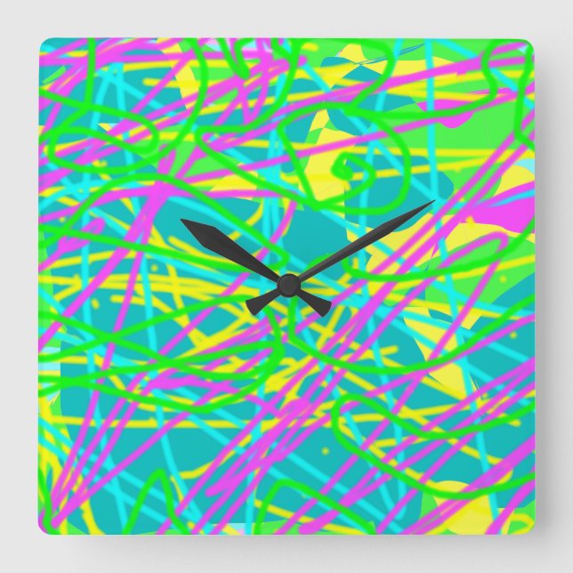 Colour My Dreams Scribble Pattern Expressive Artsy Square Wall Clock (Front)