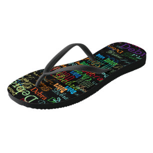 Colour Names Pattern on Black  Flip Flops