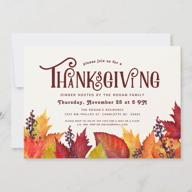Colour of Autumn | Thanksgiving Dinner Party Invitation (Front)