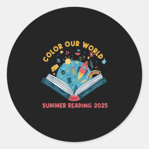Colour Our World Summer Reading 2025 Cute Book Ear Classic Round Sticker