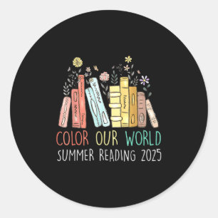 Colour Our World Summer Reading 2025 Cute Book Wil Classic Round Sticker