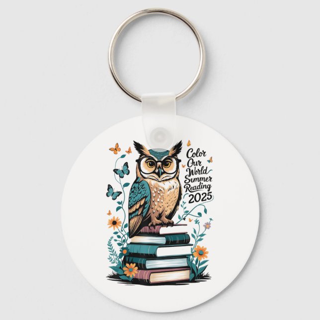 Colour Our World Summer Reading Program 2025 Owl _ Key Ring (Front)