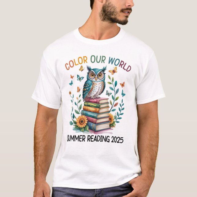 Colour Our World Summer Reading Program 2025 Owl T T-Shirt (Front)
