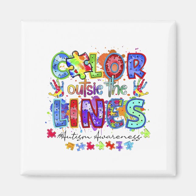 Colour Outside The Lines Autism Awareness  Magnet (Front)