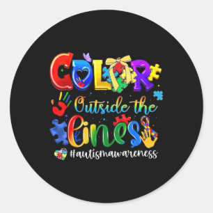 Colour Outside The Lines Autism Awareness Neurodiv Classic Round Sticker