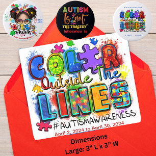 "Colour Outside The Lines"-Autism Awareness Square Sticker