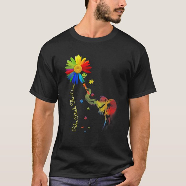 Colour Outside The Lines Elephant Autism Awareness T-Shirt (Front)