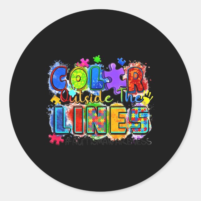 Colour Outside The Lines World Autism Awareness Da Classic Round Sticker (Front)