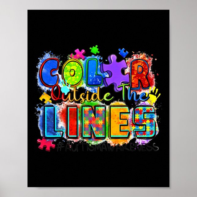 Colour Outside The Lines World Autism Awareness Da Poster (Front)