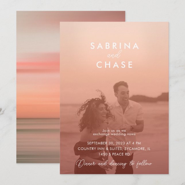 Colour Overlay Blush Stylish Photo Wedding Invitation (Front/Back)