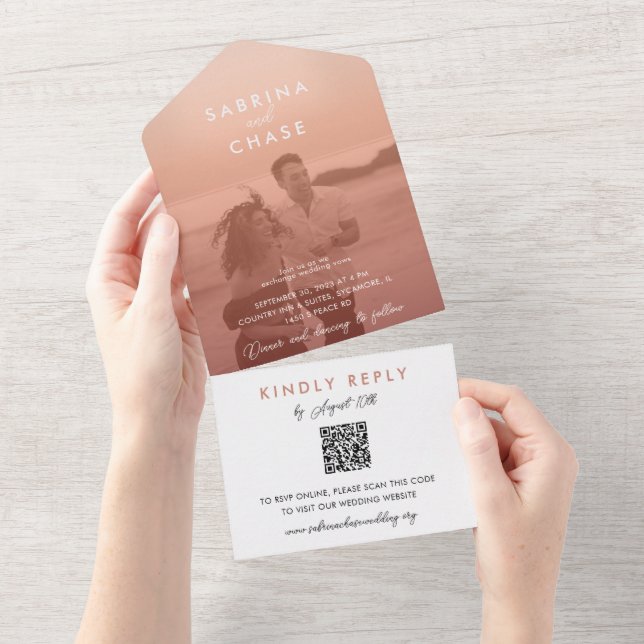 Colour Overlay Modern Stylish Photo Wedding All In One Invitation (Tearaway)