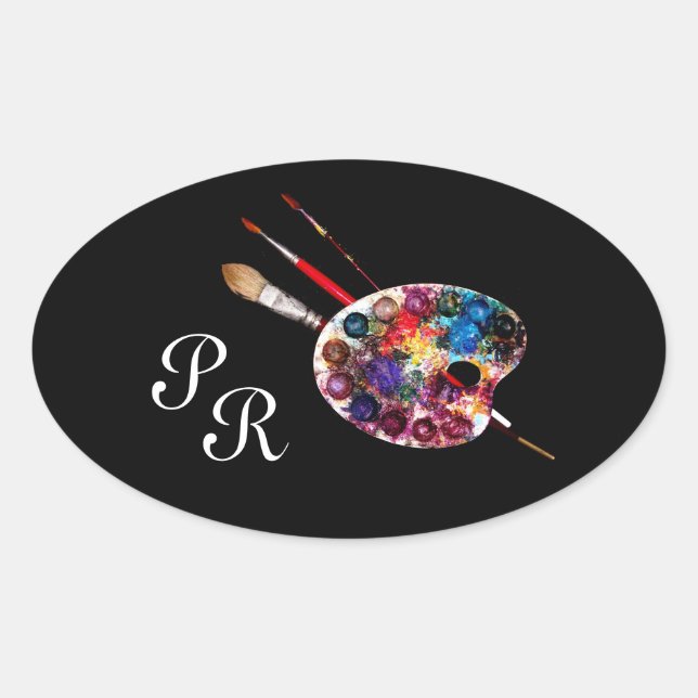 COLOUR PALETTE ,Black Monogram Oval Sticker (Front)