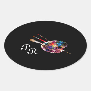 COLOUR PALETTE ,Black Monogram Oval Sticker