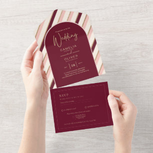 Colour Palette Burgundy Pink Gold Wedding All In One Invitation