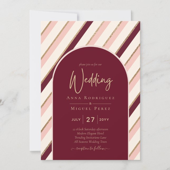 Colour Palette Burgundy Pink Gold Wedding Invitation (Front)