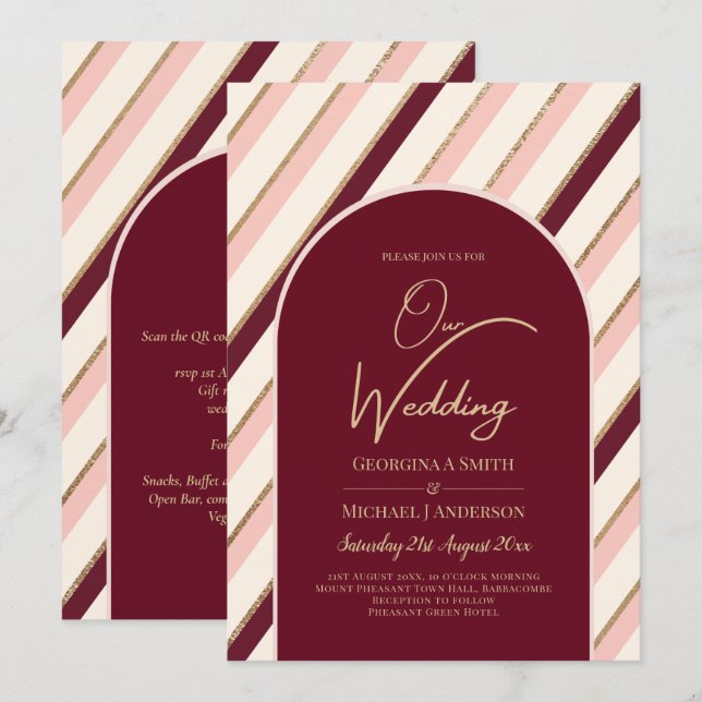 Colour Palette Burgundy Pink Gold Wedding Invitation (Front/Back)