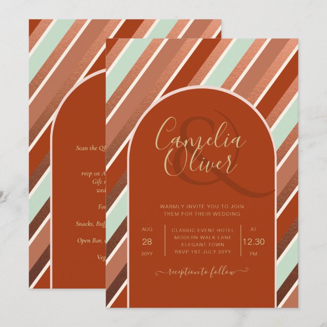 Colour Palette Cinnamon Sage Terracotta Wedding Invitation (Front/Back)