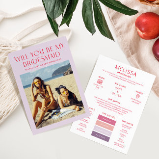 Colour Palette Photo Be My Bridesmaid Proposal Car Invitation