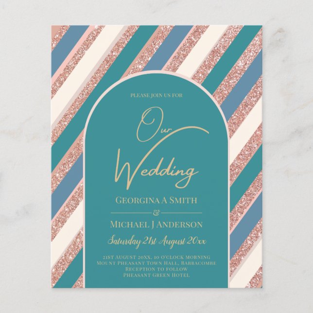 Colour Palette Teal Champagne Rose Gold Weddong Flyer (Front)
