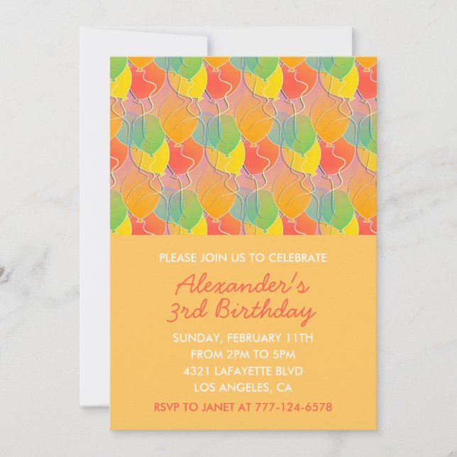 Colour party invitations 3rd balloons modern kids (Front)