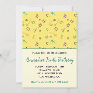 Colour party invitations 4th boy yellow blue kids