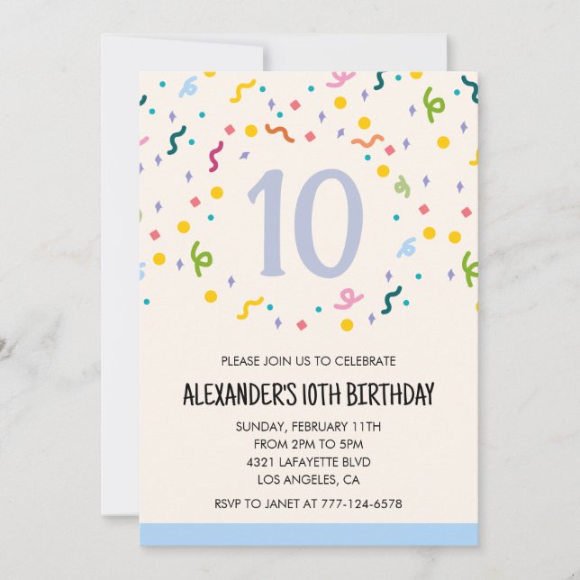 Colour party invitations confetti kids primary (Front)