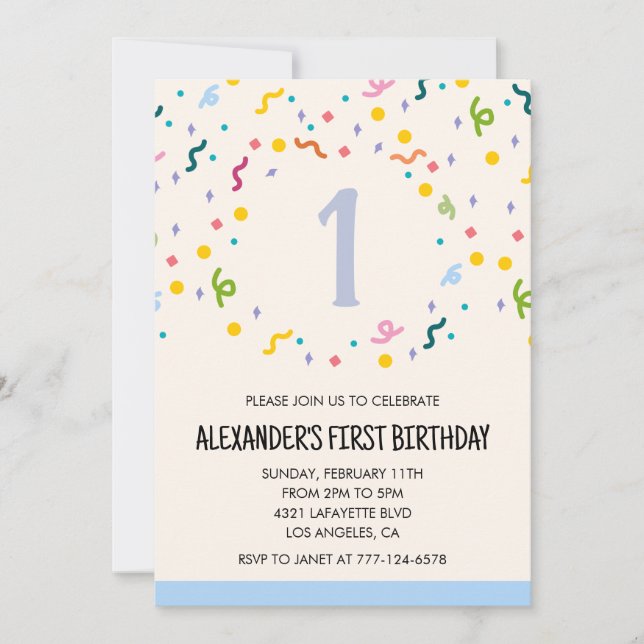 Colour party invitations confetti kids primary (Front)