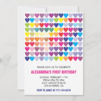 Colour party invitations Rainbow Heart Modern 1st