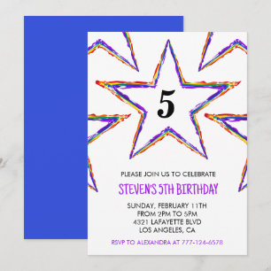 Colour party invitations Stars Rainbow primary kid