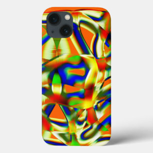 Colour patches on crooked greenish beige strips iPhone 13 case